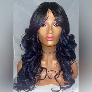 Deep Curls with Midnight Blue & Purple Highlights Wig